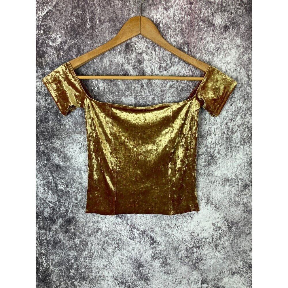 Urban Outfitters Gold Velvet Off-Shoulder Crop Top